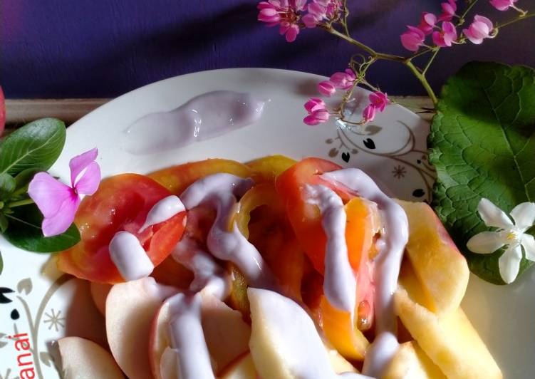 41) menu sehat (nectarin apel tomat) with saus yogurt 🌈🍎🍅