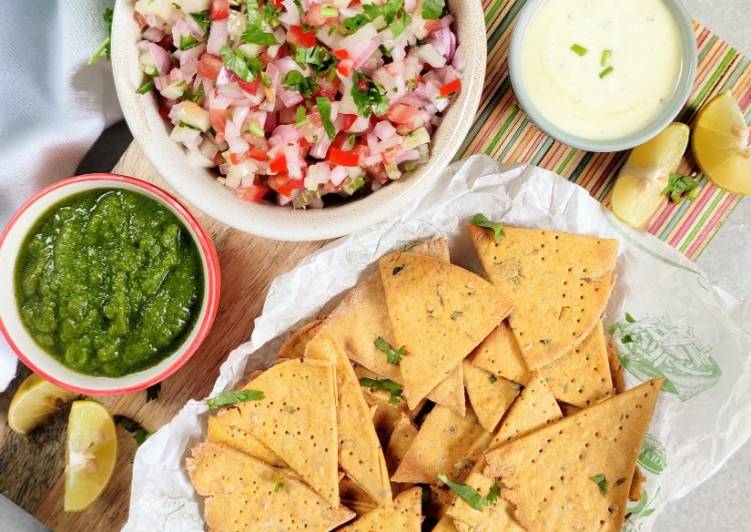 Steps to Prepare Ultimate Baked Missi Roti Nachos kuchumbar salsa kehri ki chutney