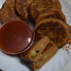 A picture of Banana and peas sweet and spicy tawa kabab.