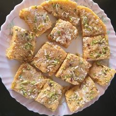 A picture of Semolina tukra halva/ special.