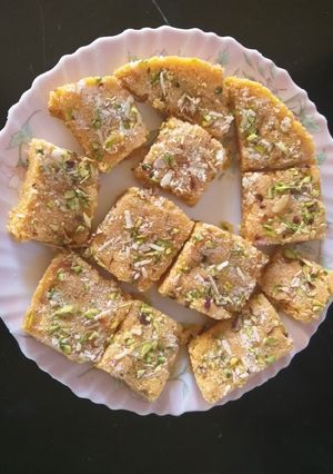 A picture of Semolina tukra halva/ special.