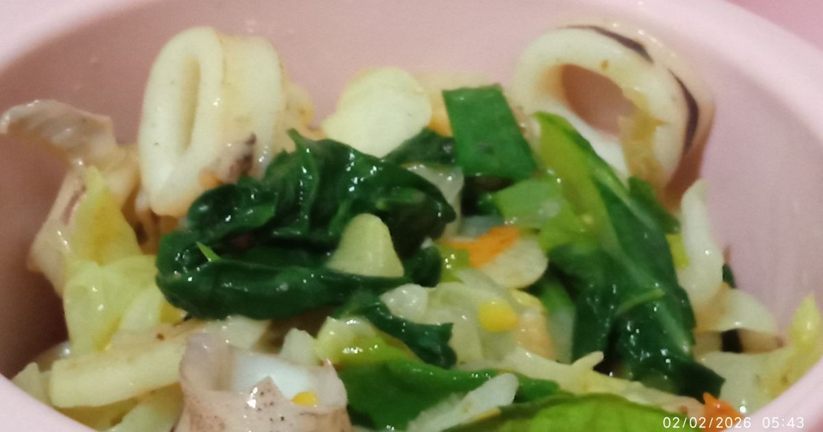 Tumis sawi ijo kol cumi pedas gurih
