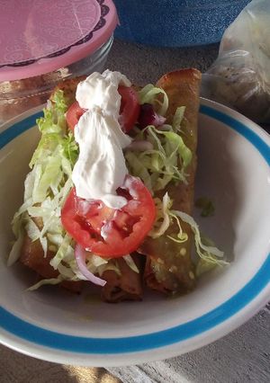 A picture of Chicken Crispy Tacos (Tacos Dorados de Pollo).
