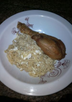 A picture of Baby indomie and mom's chicken.