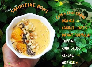 Hình của món Smoothie bowl cam yến mạch carrot sữa cthuc hay sữa tươi topping hạt chia cam ngũ cốc.