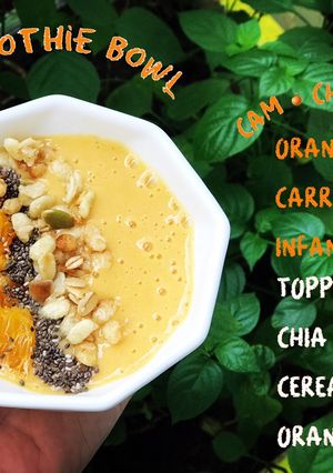 Hình của món Smoothie bowl cam yến mạch carrot sữa cthuc hay sữa tươi topping hạt chia cam ngũ cốc.