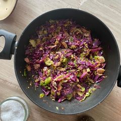 A picture of Cabbage and Brussel sprouts side dish.