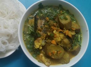 Hình của món Cá lóc um chuối xanh.