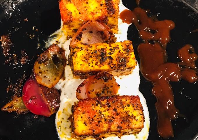 Basil Paneer Tikka Masala and mint yoghurt Recipe by Amrit Konsal