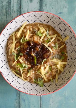 A picture of Caramelised Balsamic Onion Risotto.