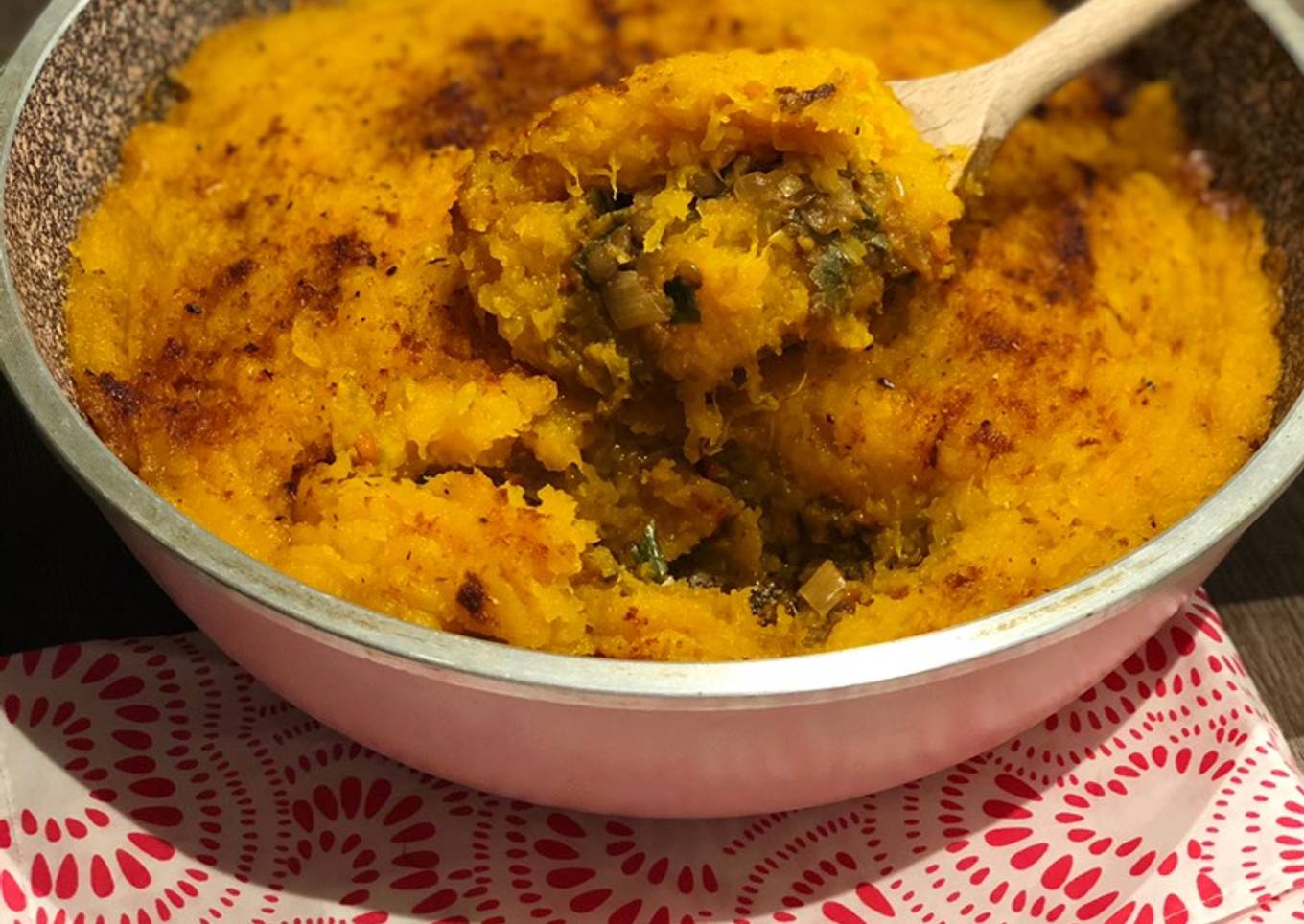 Pastel de lentejas y calabaza