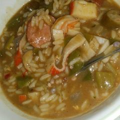 A picture of Seafood, Chicken, and Turkey Sausage Gumbo.