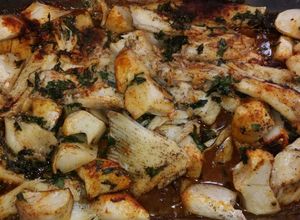 Foto principal de Raya al horno con patatas de costa Rica al pimentón de la vera