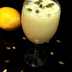 A picture of Banana, Pumpkin seeds Mango smoothie.