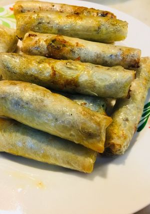 Hình của món Chả giò rau củ và đậu bắp.