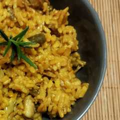 A picture of Paella with Chicken Churrasco and Rosemary (Valencian Style).
