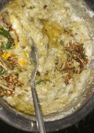 A picture of Karela Bharta / karlyache Bharit / bitterguord bharta.
