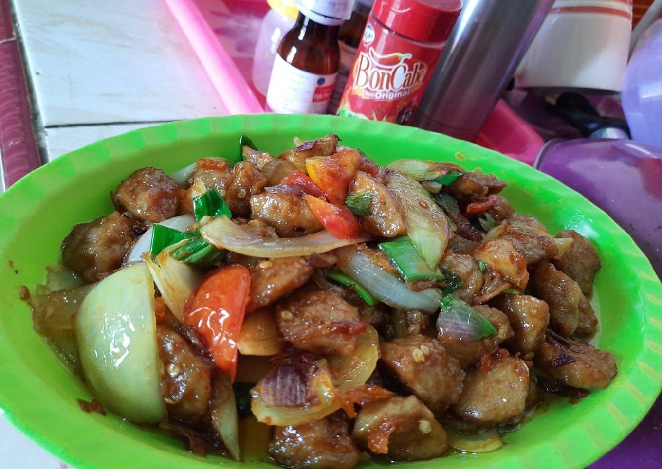 Oseng bakso pedas manis