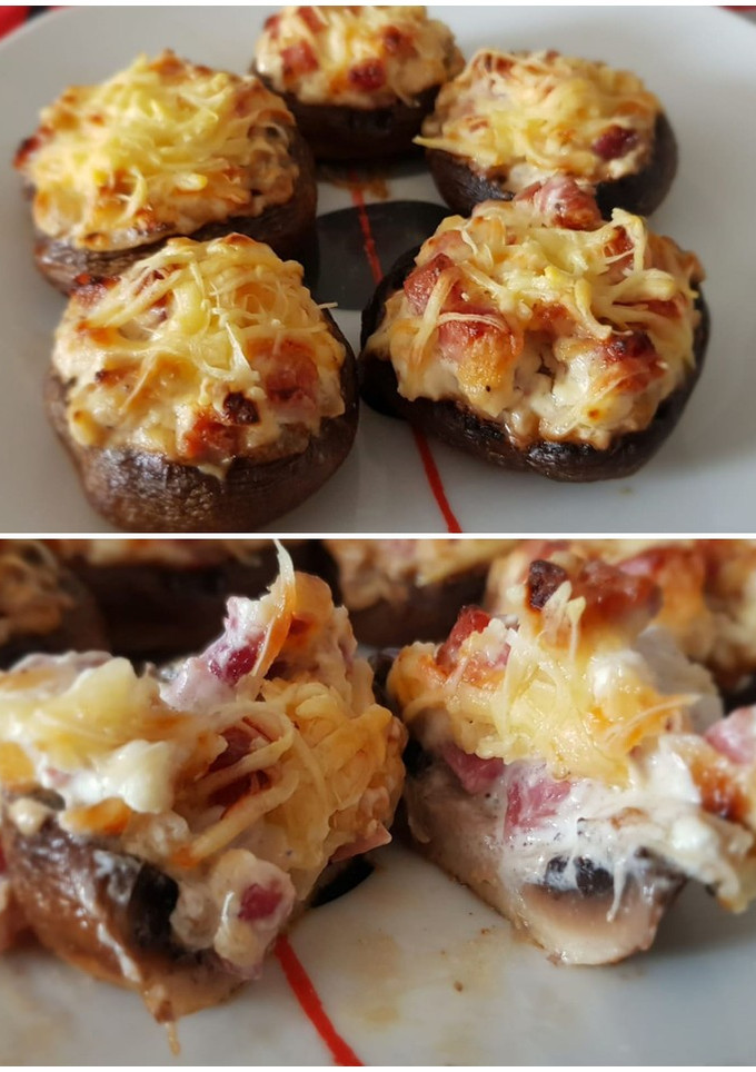 Una foto de Champiñones rellenos de queso Philadelphia y jamón