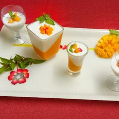 A picture of Mango vanilla pannacotta.