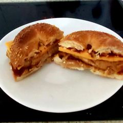 A picture of My Sausage Cheese Bagel 😉#Breakfast#Brunch.