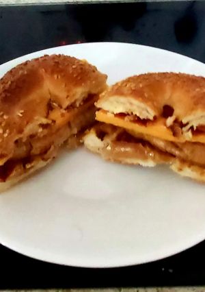 A picture of My Sausage Cheese Bagel 😉#Breakfast#Brunch.
