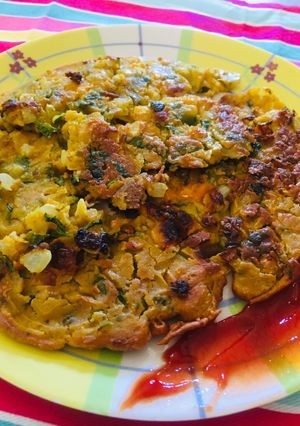 A picture of Mix veg gram flour pan cake(Besan chilla)Omelette without eggs.