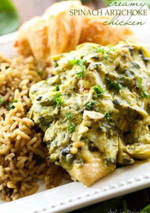 A picture of Creamy Spinach Artichoke Chicken.