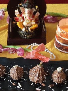 A picture of #Rajgiraflour-dates-dryfruits-stuff-modak.