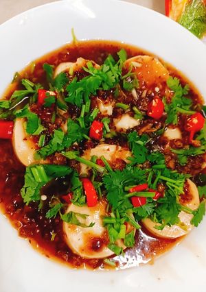 Hình của món Đậu hủ non sauce nấm cay.
