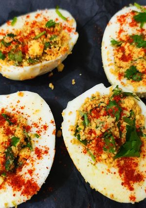 A picture of Stuffed eggs.
