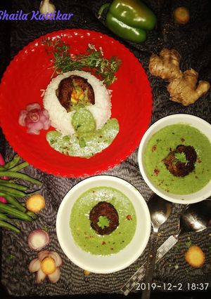 A picture of Stuffed Paneer with veggies Kofta in Creamy Spinach Gravy.