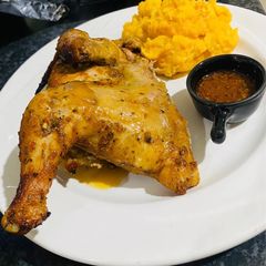 A picture of Herb and Chili Roast Chicken with Sweet Potato Mash.
