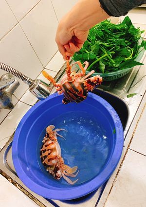 Hình của món Ghẹ nấu rau muống.