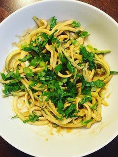 A picture of Zucchini noodles with Peanut Sauce.