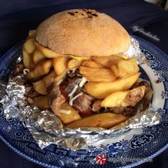 A picture of Homemade Greek gyro-burgers.