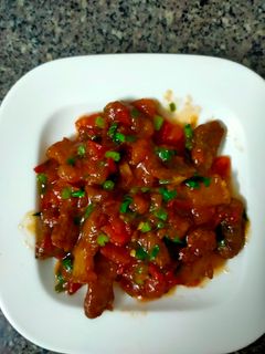 Hình của món Thịt ba rọi chiên giòn xốt cà chua.