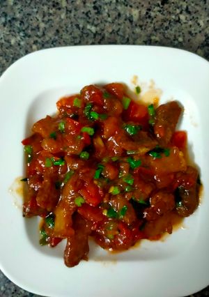 Hình của món Thịt ba rọi chiên giòn xốt cà chua.
