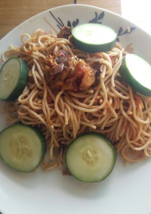 A picture of Spaghetti #myhubby'sfavourite.