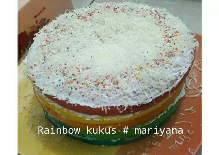 Resep Rainbow Cake Kukus Ny.Liem Lembut Banget yang mudah