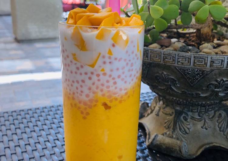 Step-by-Step Guide to Make Super Quick Homemade Mango slush with sago (tapioca pearls) and coconut milk