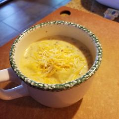 A picture of Cheesy potato sausage soup.