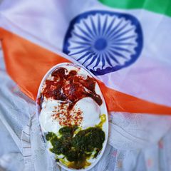 A picture of Triranga Dahi bhalla chaat.