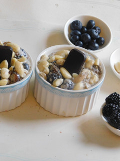 A picture of Fruit bowl with berries, banana, and Greek yogurt.