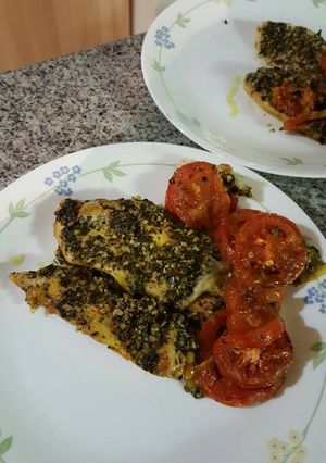 A picture of Baked Chicken pesto.