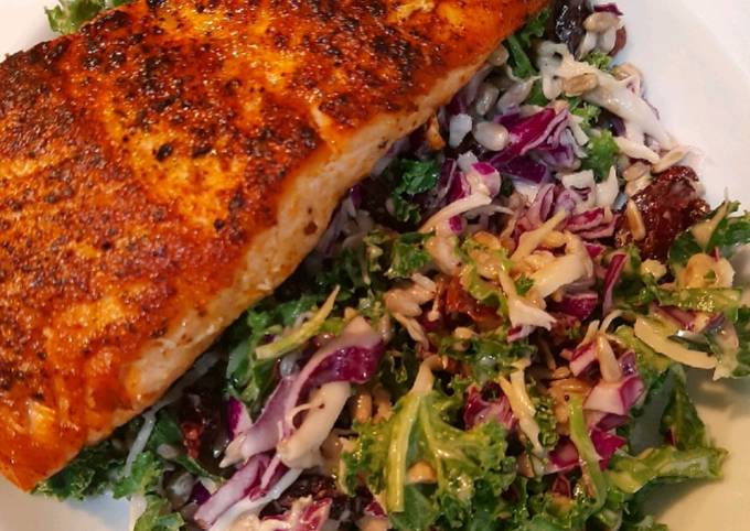 Grilled Salmon with chopped kale salad