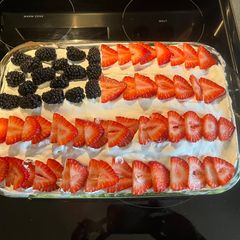 A picture of 4th of July BBQ Shortcake.