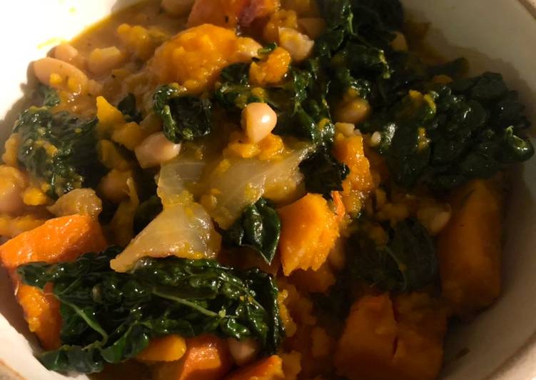 Slow herby squash and beans - vegan