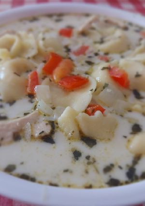 Tárkonyos, csirkés tortellini leves recept fotója