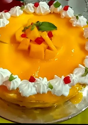 A picture of Eggless Mango cake.
